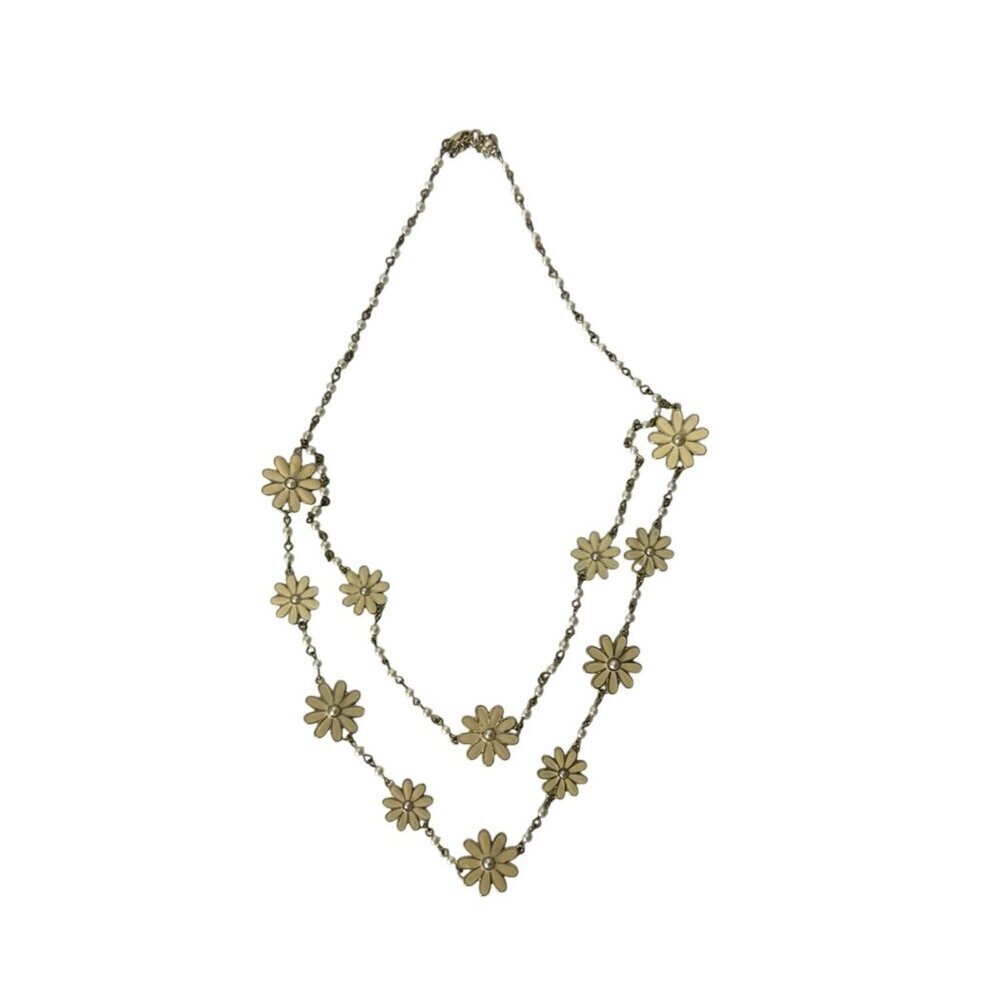 Gold-Tone Daisy Flower Double-Layer Chain Necklace Womens Jewelry Fashion Access